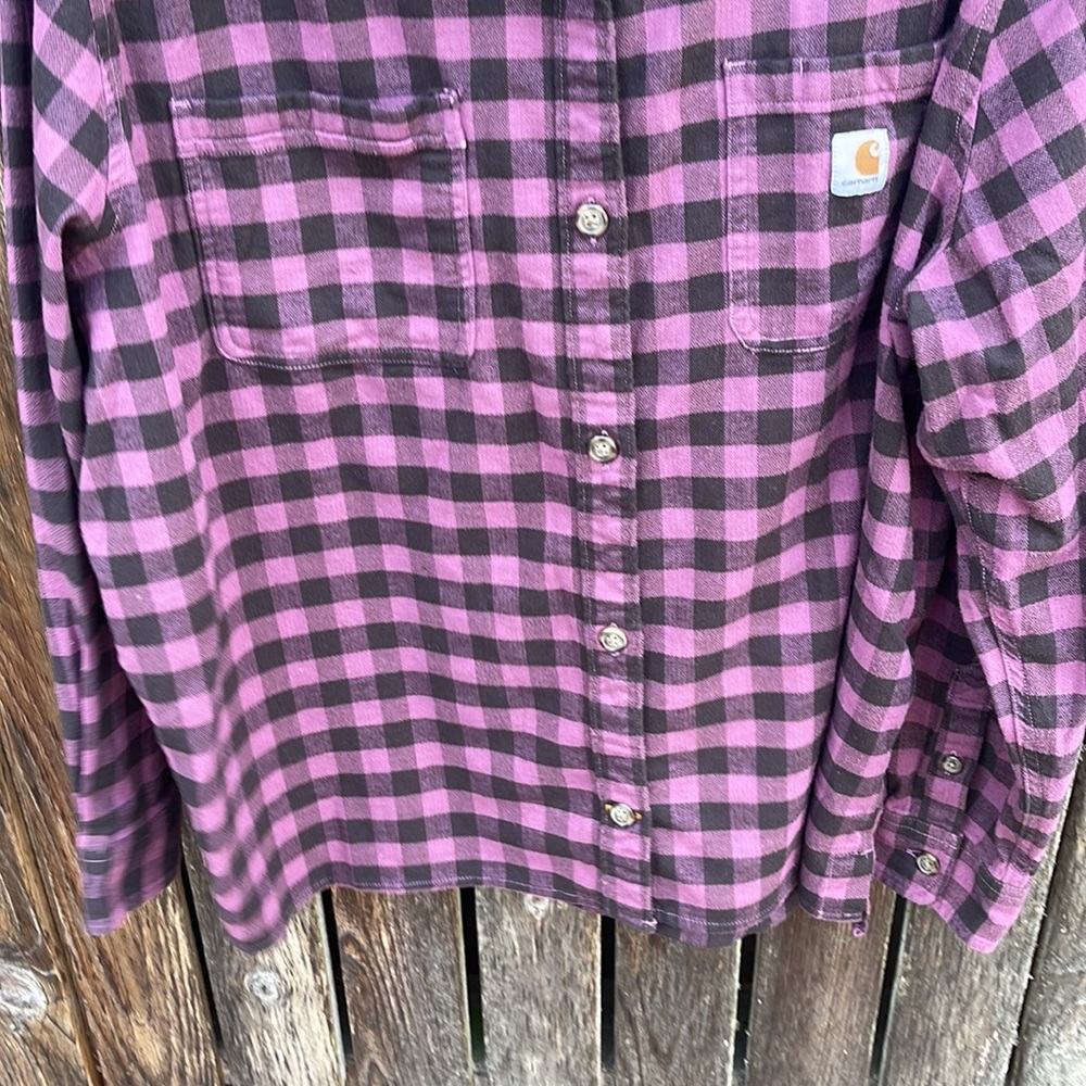 Carhartt XXL Plaid Shirt Loose Fit Rugged Flex Purple Black Long Sleeve Ladies - Picture 4 of 6